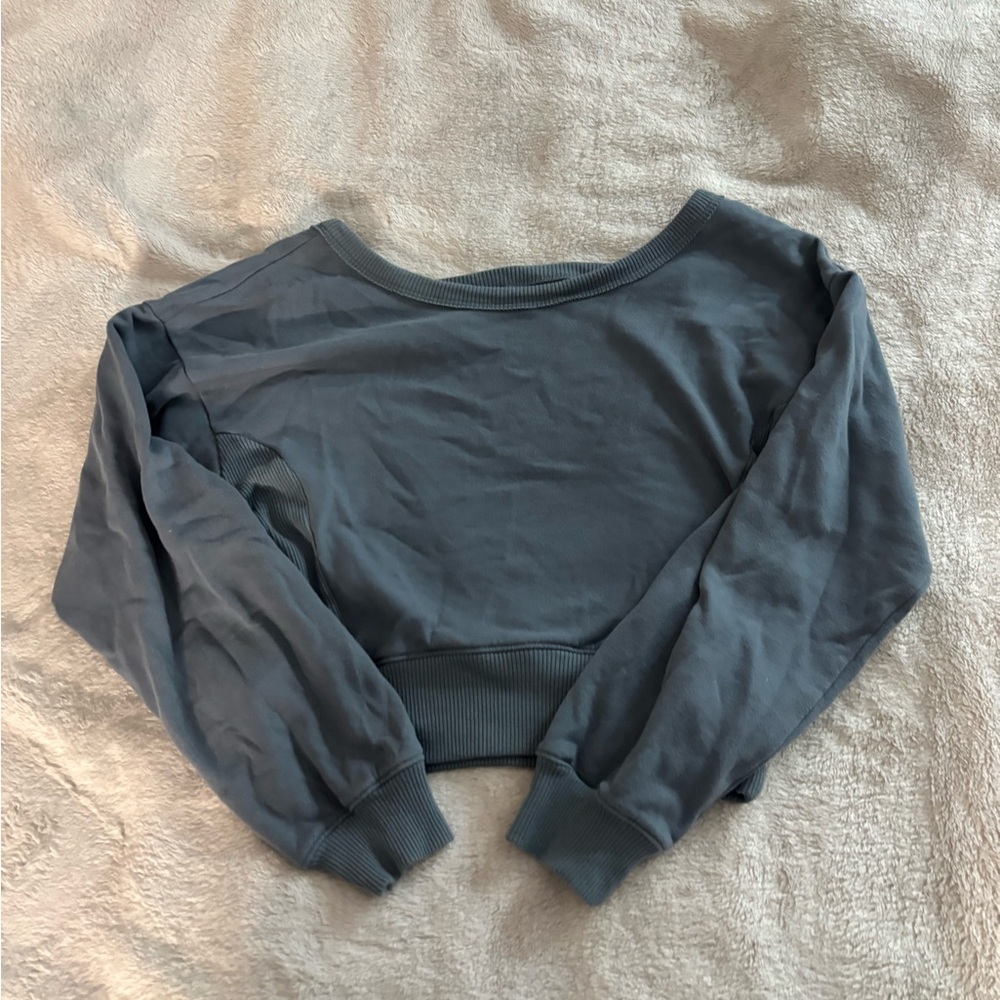 Women's Blue Long Sleeve Crop Top